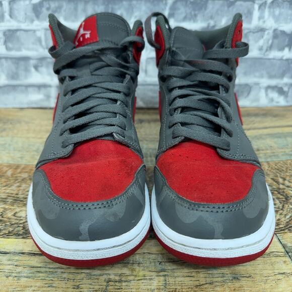 Nike Air Jordan 1 Mid Retro BG Camo River Rock Black Red 822858-032 Youth 7Y - Picture 3 of 11